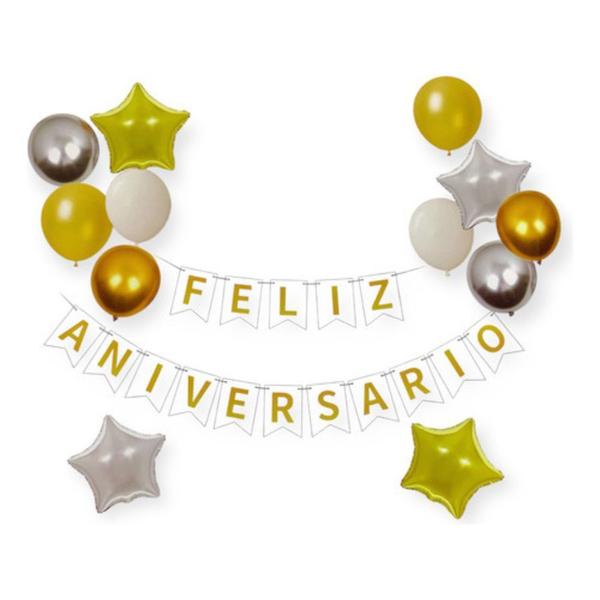 Imagem de Kit Festa! Feliz Aniversário - Balões + Faixa Bandeirinhas Decorativa Enfeite