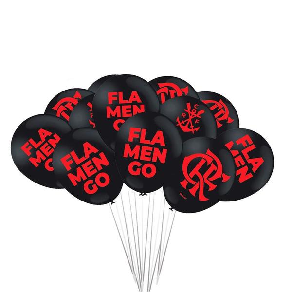 Imagem de Kit festa Flamengo Decoração 25 Balões Preto + Painel TNT GG