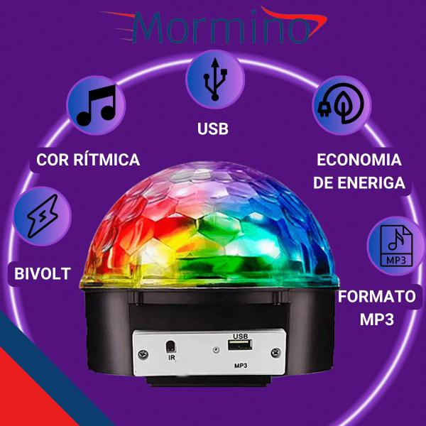 Imagem de Kit Festa Globo Colorido Led Rgb Usb Mp3 e Lâmpada NEON Com 10 Pulseiras