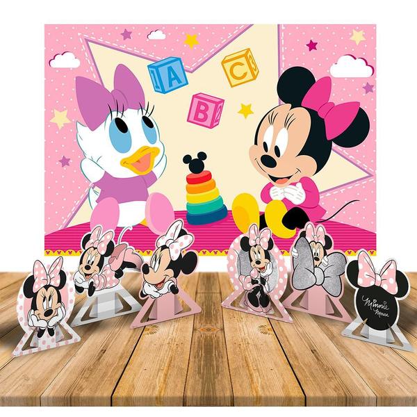 Kit Festa Minnie Rosa Decoração Painel 1,26m GG + 6 Display - Regina festa Imagem de Kit Festa Minnie Rosa Decoração Painel 1,26m GG + 6 Display