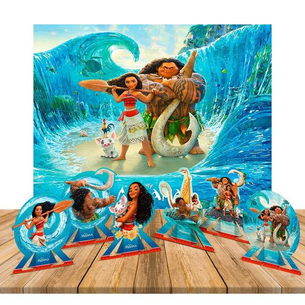 Imagem de Kit Festa Moana Decoração Painel Gigante + 6 Display de mesa