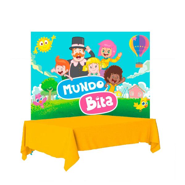 Imagem de Kit festa Mundo Bita Decoração Aniver Toalha Amarela+ Painel