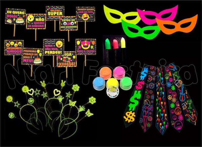 Kit Festa Neon Adereços Balada Brilham Na Luz Negra - MariFesteira Imagem de Kit Festa Neon Adereços Balada Brilham Na Luz Negra