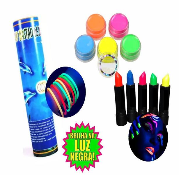 Kit Festa Neon Adereços Pulseira Neon + Tinta + Batom Neon - Partiu Festa Imagem de Kit Festa Neon Adereços Pulseira Neon + Tinta + Batom Neon