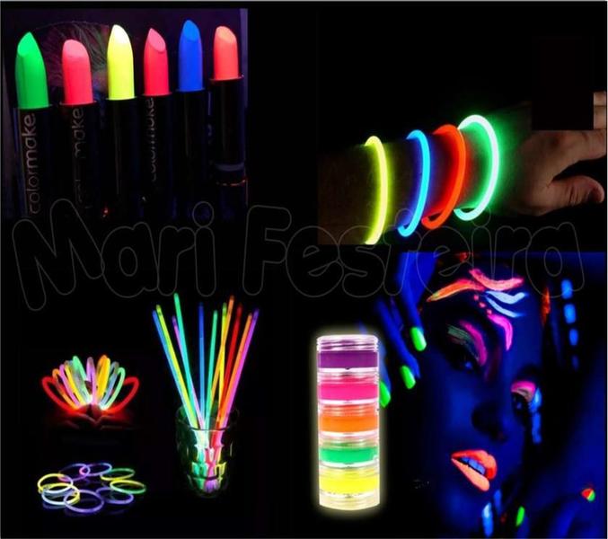 Kit Festa Neon Adereços Pulseira Neon + Tinta + Batom Neon - Partiu Festa Imagem de Kit Festa Neon Adereços Pulseira Neon + Tinta + Batom Neon