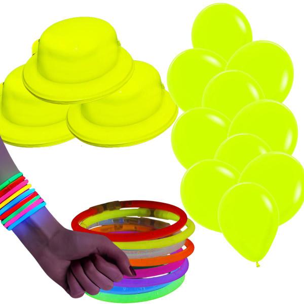 Imagem de Kit Festa Neon Amarelo Com Balões Pulseira e Chapéu 70 pçs