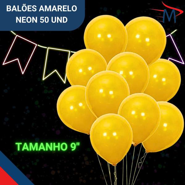Imagem de Kit Festa Neon Amarelo Com Balões Pulseira e Chapéu 70 pçs