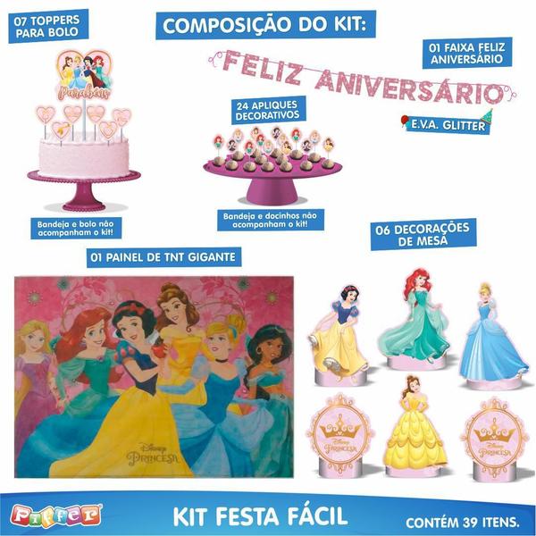 Imagem de Kit Festa Princesas Disney 39 Itens Painel + Faixa + Enfeite