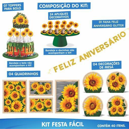 Imagem de Kit Festa Pronta Decoração Girassol - 40 unid