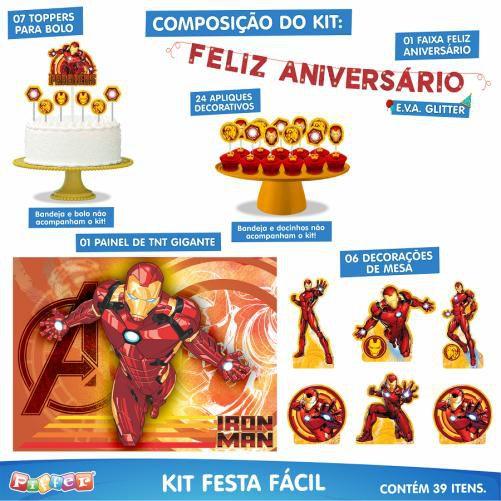 Imagem de Kit Festa Pronta Decoração Homem de Ferro Avengers - 39 un