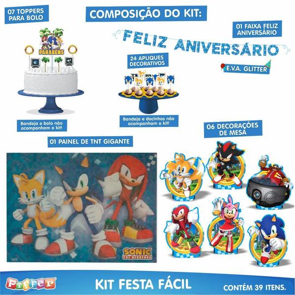 Imagem de Kit Festa Sonic 39 Itens Painel + Faixa + Enfeites + Topo