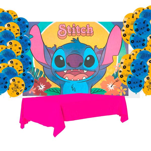 Imagem de Kit festa Stitch Decoração Toalha Rosa +25 balões +Painel