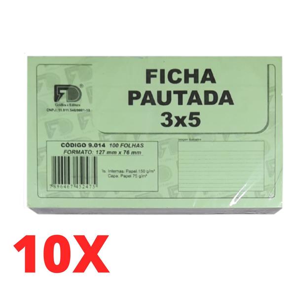 Imagem de Kit Ficha Pautada 3x5 Branco 150g