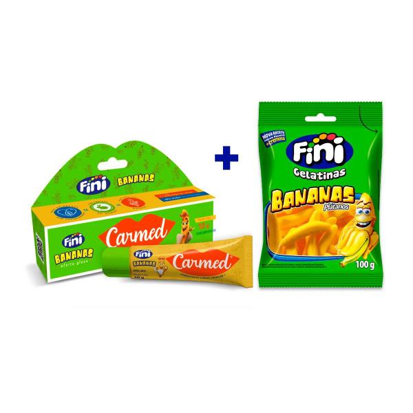 Imagem de Kit Fini Bananas - 1 Hidratante Labial Carmed Fini Bananas 10g + 1 Pacote Bala FiniBananas100g