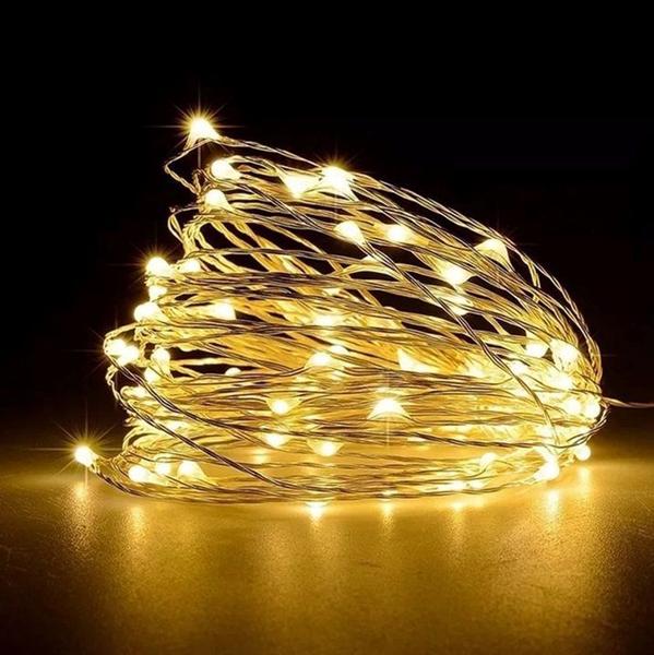 Imagem de Kit Fio de Fada Micro LED Pilha 50 Lâmpadas Branco Quente Fixa 5 metros 2 Unidades - Master Christmas