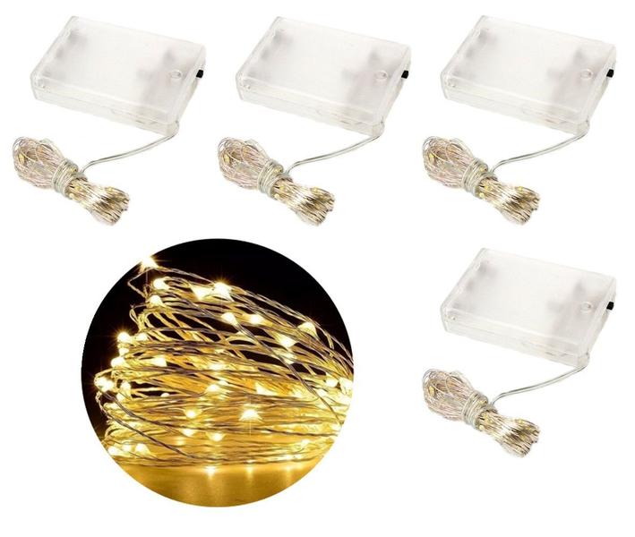 Imagem de Kit Fio de Fada Micro LED Pilha 50 Lâmpadas Branco Quente Fixa 5 metros 4 Unidades - Master Christmas