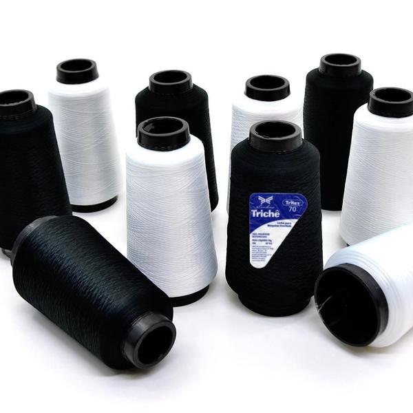 Imagem de Kit Fio de Overlock Branco e Preto Trichê 70g. - 4500m - 10 Unidades