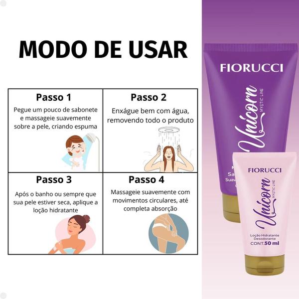 Imagem de Kit Fiorucci Unicorn: Sabonete Líquido 200ml e Loção Hidratante 50ml