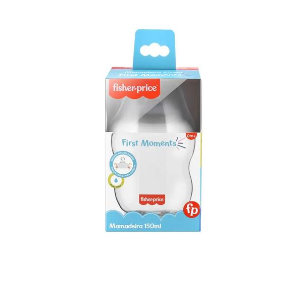 Imagem de Kit Fisher Price Mamadeira 150 ml e Chupeta Soft Azul Tam 1 com case Esterilizador