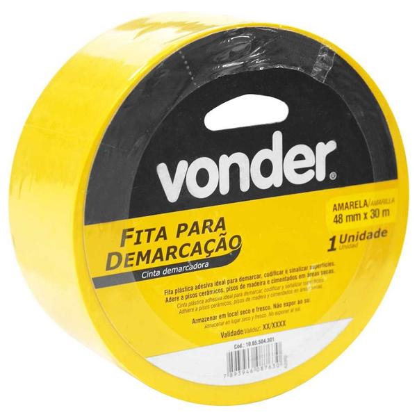 Imagem de Kit Fita Adesiva de Demarcação de Solo 4,8cm x 30m Amarelo 10.65.504.301 2 Unidades - VONDER