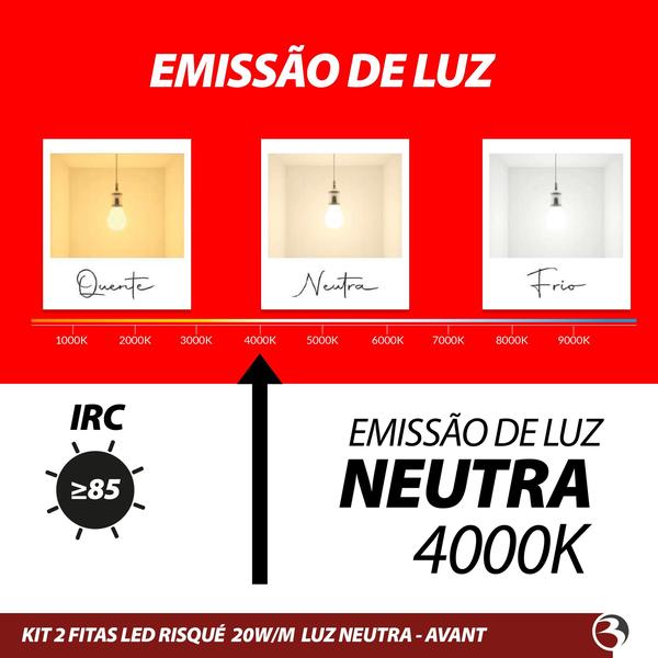 Imagem de KIT Fita De Led 10 Metros 20W 12V Ip20 luz Interna Branco Neutro/Amarela - Risqué Avant