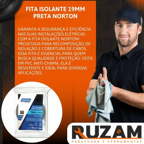 Imagem de Kit Fita Isolante Anti Chamas 19 X 10M Preta Norton 10 Unidades