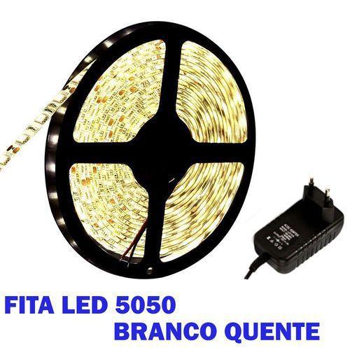 Imagem de KIT Fita LED 5050 Branco Quente 3500K com Silicone Rolo 5 metros 12V + Fonte 2.5AP