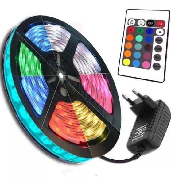 Imagem de KIT Fita LED 5050 RGB Colorida com Silicone 5 metros 12V + Fonte