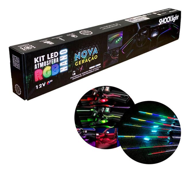 Imagem de Kit Fita Led Automotivo Atmosfera Nano Rgb Painel Neon 10x1 12v Shocklight