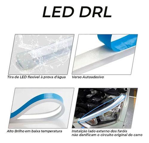 Imagem de Kit Fita Led Farol Tunning Drl + Seta Sequencial 60cm