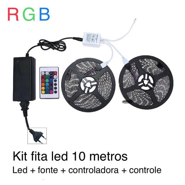 Imagem de Kit fita led RGB 5050 10 metros com fonte e controle