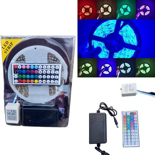 Imagem de kit Fita led RGB colorida 5050 5 metros com fonte e controle IP65 externa