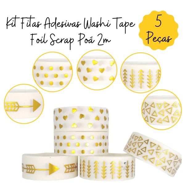 Imagem de Kit Fitas Adesivas Washi Tape Foil Scrap Poá 2m 5 Unidades