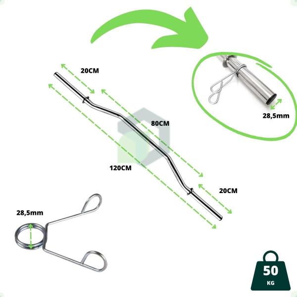 Imagem de Kit Fitness de Barras Tubo Oca de 40cm - Barra W e Barra de 1,20m com Presilhas