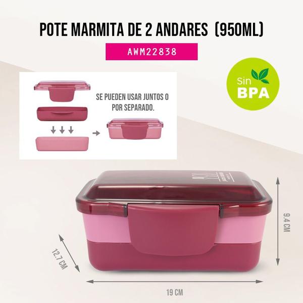 Imagem de Kit Fitness Marmita Fitness 2em1 950ML   Copo 450ML BPA Free