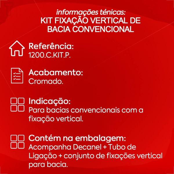 Imagem de Kit fixacao p/bacia convencional vertical cromado deca 1200.c.kit.p