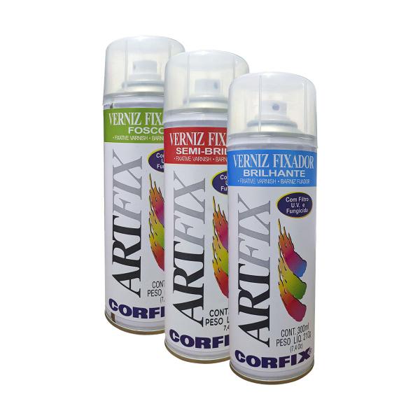 Imagem de Kit Fixador Fosco Semi-brilho e Brilhante 300ml Corfix