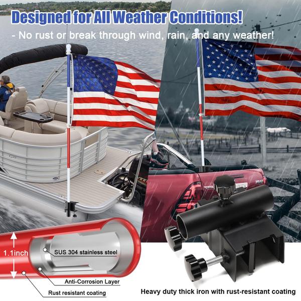 Kit Flag Pole Cogardenshower de 1,5 m em aço inoxidável Heavy Duty Imagem de Kit Flag Pole Cogardenshower de 1,5 m em aço inoxidável Heavy Duty