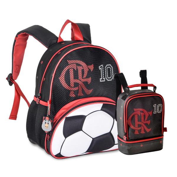 Imagem de Kit Flamengo Escolar Creche Mochila Costas com Lancheira Térmica Infantil Futebol