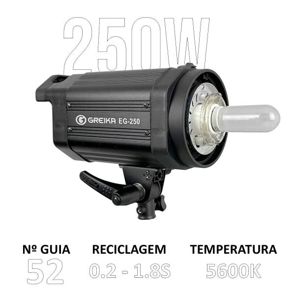 Imagem de Kit Flash Estúdio 250w Greika Eg-250 Com Rádio Flash + Projetor Efeito Janela E Gelatinas