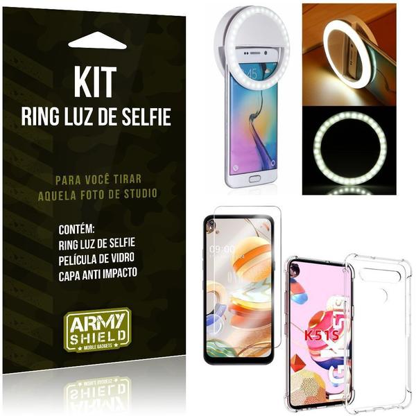 Imagem de Kit Flash Ring LG K51s Flash Ring + Capa Anti Impacto + Película de Vidro - Armyshield