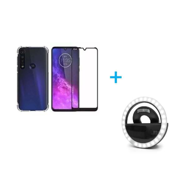 Imagem de Kit Flash Selfie Moto G8 Play + Capa + Película De Vidro 3D