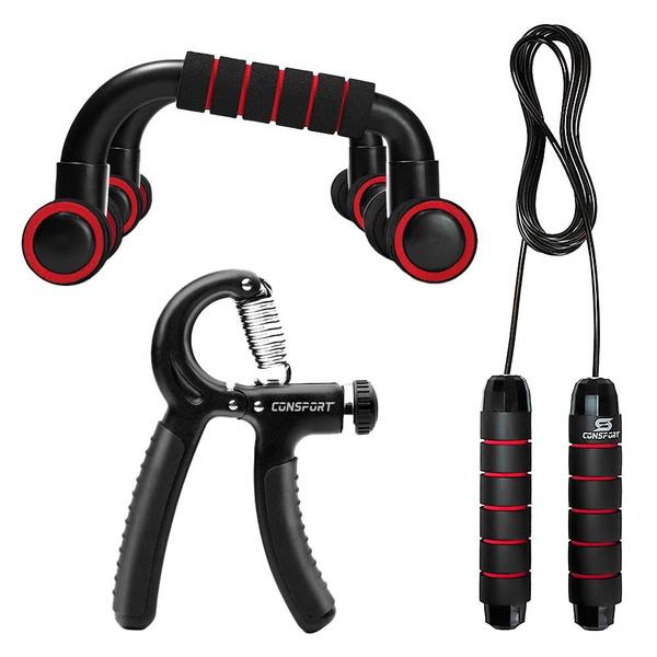 Imagem de Kit Flexor De Antebraço Handgrip + Corda de Pular Exercício Funcional + Par Apoio Flexão De Braço - Consport 