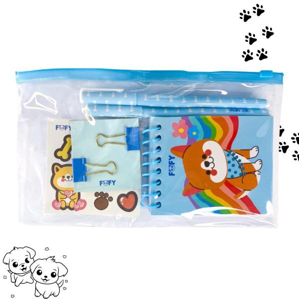 Imagem de Kit Fofo De Anotações Com Case Zip Doguinho Azul - Fofy