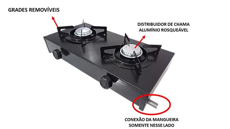 Imagem de Kit Fogão 2 bocas De Baixa Pressão Completo Mangueira e Regulador de Gás Glp Botijão 13kilos