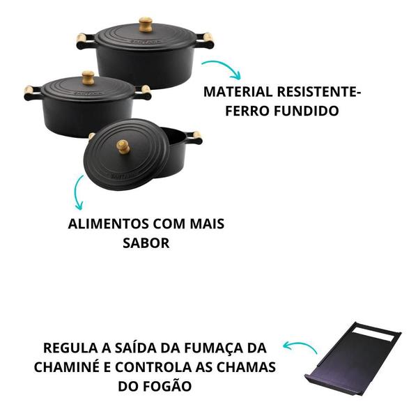 Imagem de Kit Fogão a Lenha Forno Ferro + Caçarolas 16,18, 20 + Disco 47