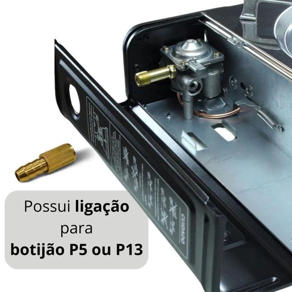 Imagem de Kit Fogareiro a Gas Etna 2 Bocas Horizontal Aco Inox + Jogo de Panelas Camp 2 Ntk 7 Pecas Camping Pesca  Nautika 