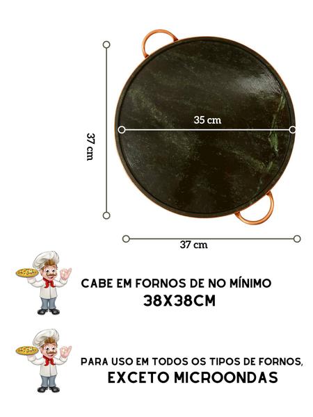 Imagem de Kit Forma Pizza Em Pedra Sabão Alça De Cobre Kit 23+37Cm Curada