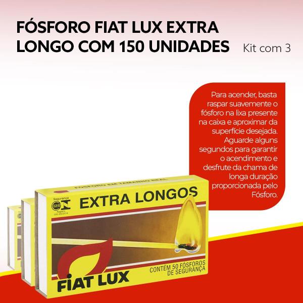 Imagem de Kit Fósforo Extra Longo Fiat Lux Madeira Reflorestada de alta Resistência 150 Unidades de 9,4cm