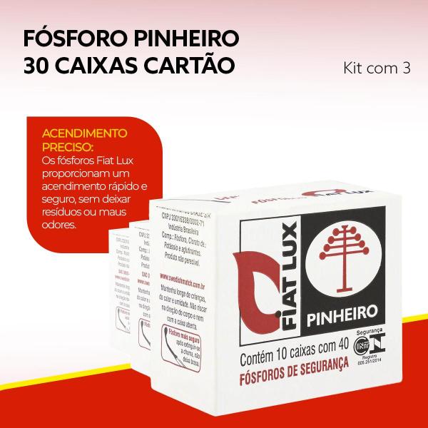 Imagem de Kit Fósforo Pinheiro de Madeira Reflorestada de alta resistência Fiat Lux 30 Caixas de Madeira